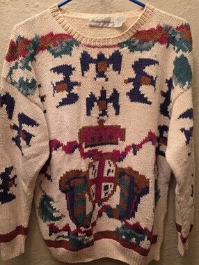Vintage Marisa Christina Castle Intarsia Sweater Cotton Ramie M